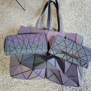 Geometric Purple and Gray Tote Bag Set